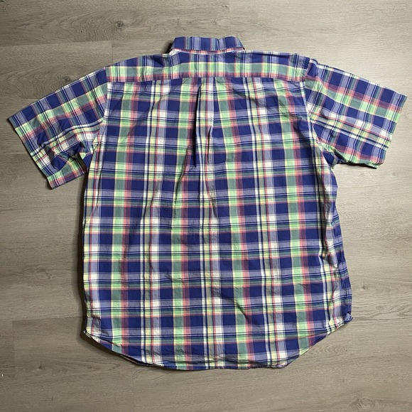 Ralph Lauren Shirt Mens 2XLT Tall Blue Plaid Madras Cotton Short Sleeve Casual - Picture 5 of 9